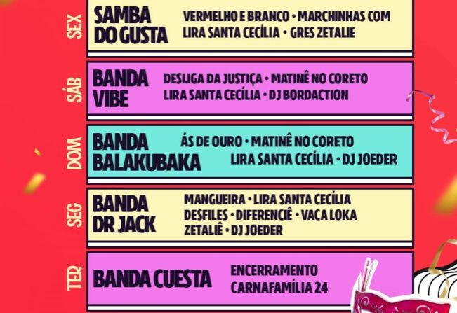 CONFIRA A PROGRAMAÇÃO DE CARNAFAMÍLIA 2024! 